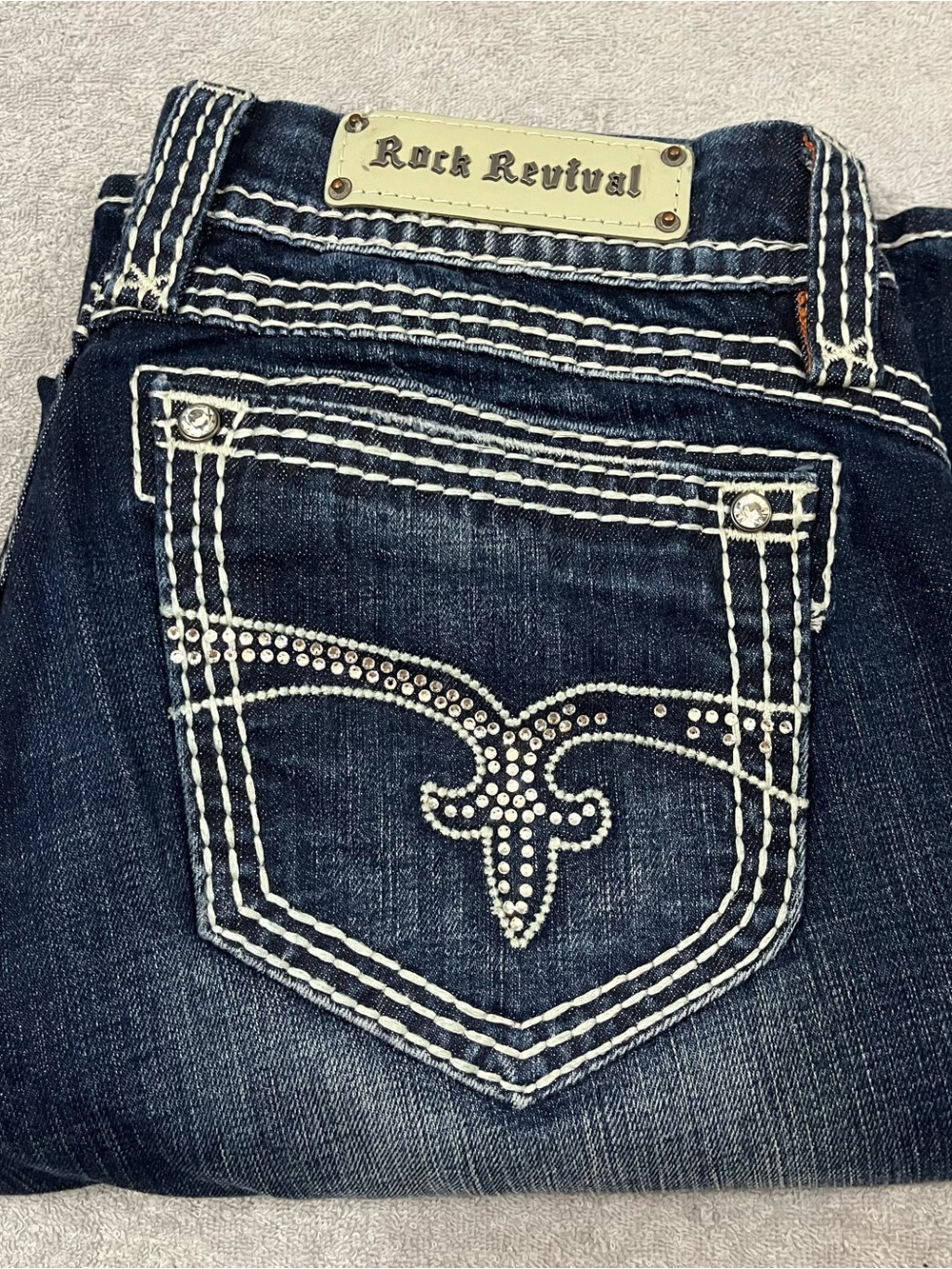 Rock Revival Jeans  Liz Easy Boot Womens 32x31 Blue Bootcut Thick Stitch